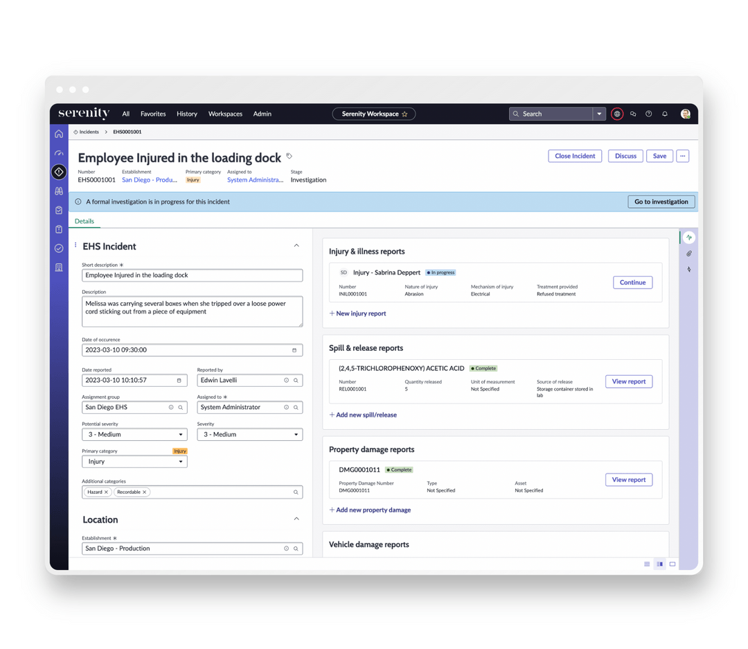 screenshot of Serenity EHS